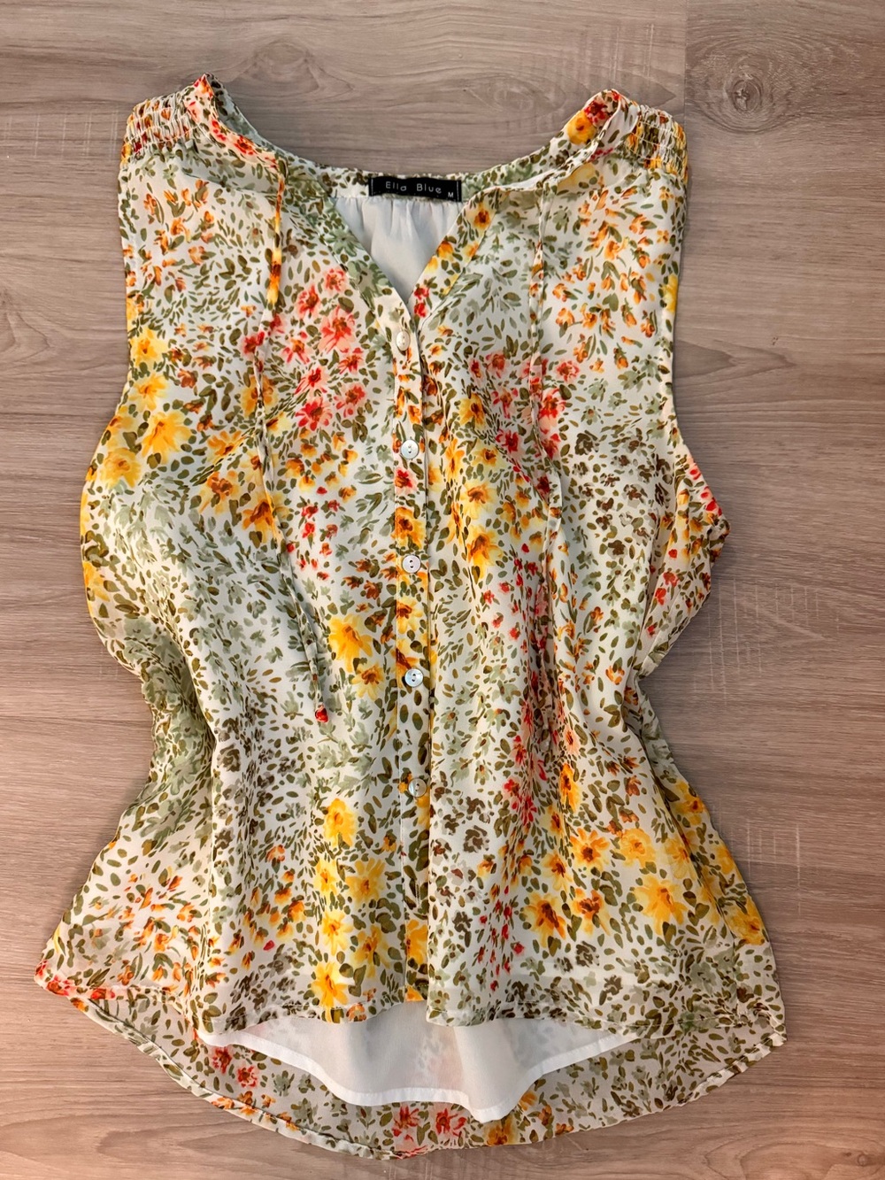 Yellow Floral Sleeveless Button-Front Tank